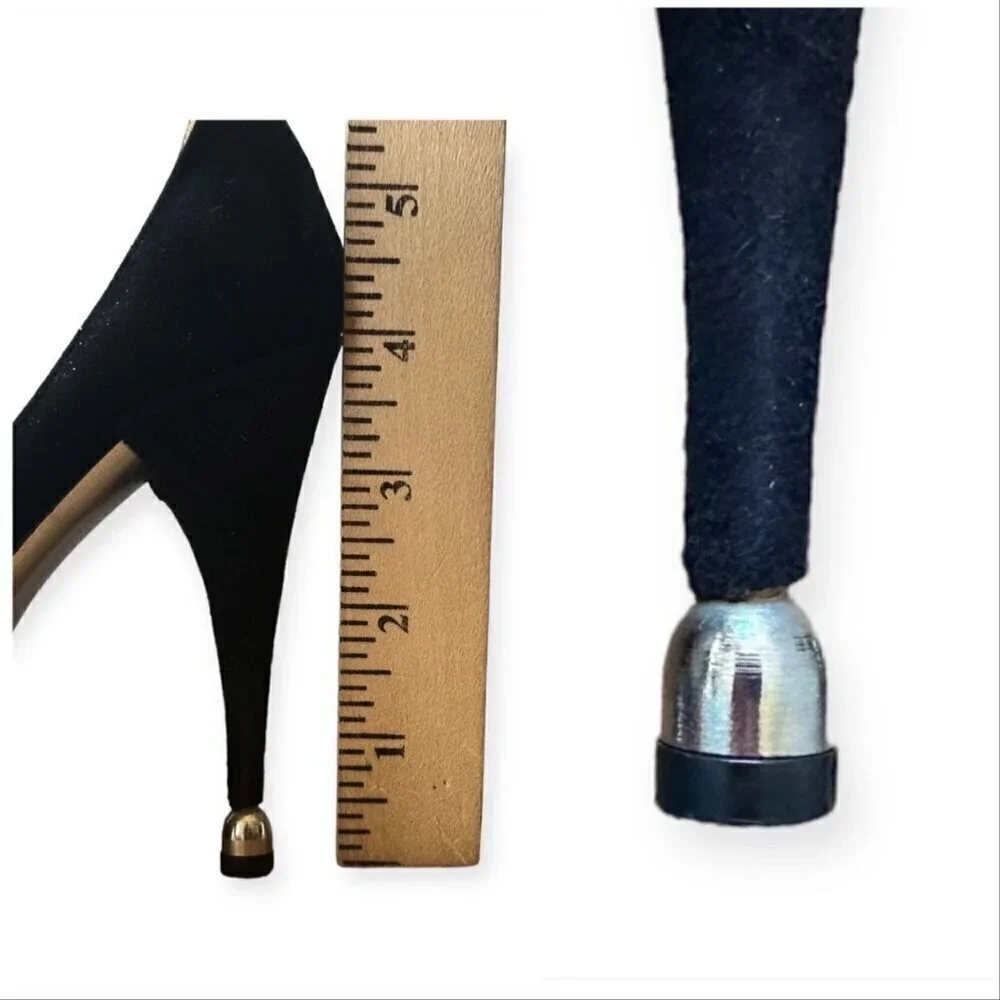 Vintage Charles Jourdan‎ Black Suede Heel with Rhinestone Ball. Size 7 2A